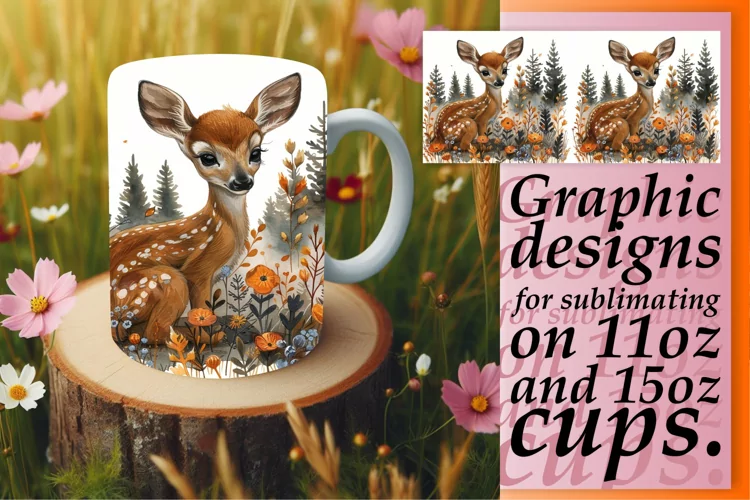 Deer Mug Wrap Watercolor Sublimation Spring