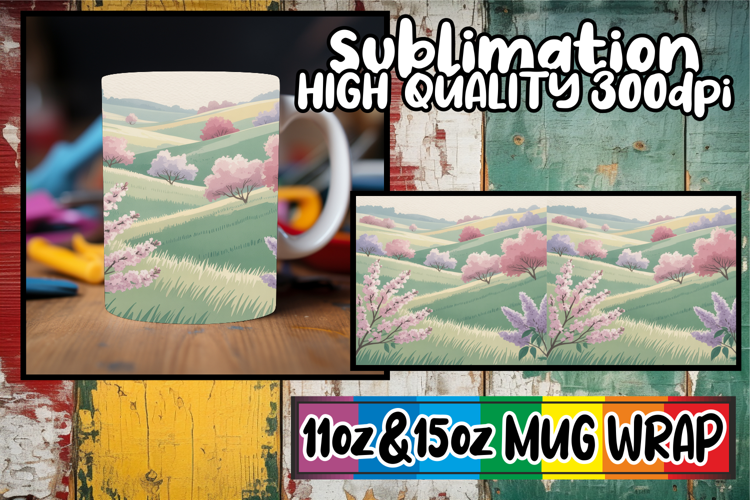 Cheerful sunsets sublimation mug wrap, Spring