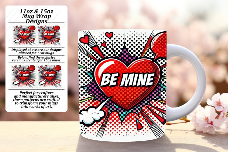 Bold 11oz Mug Wrap Png Artwork , 3D Heart