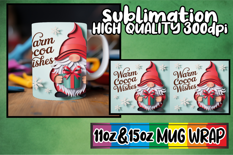 Happy hearts sublimation mug wrap, Holiday Gnome