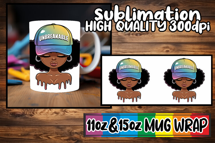 Whimsical mornings 11oz 15oz sublimation wrap, Black Woman example image 1