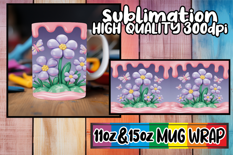 Radiant smiles 11oz 15oz mug wrap, 3D Flowers