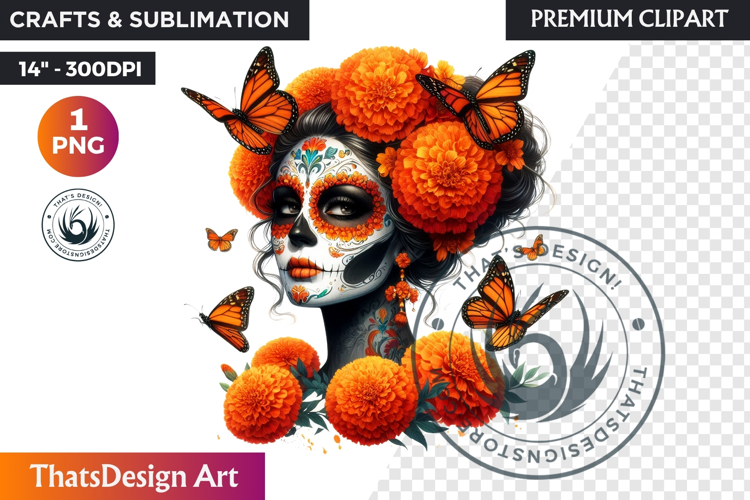 Floral Vibrant la catrina Day of Dead Clipart Sugar skull