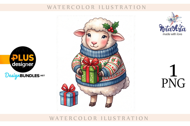 Christmas Sheep in Watercolor Style
