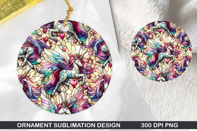 Unicorn Stained Glass Ornament PNG, Digital Download File