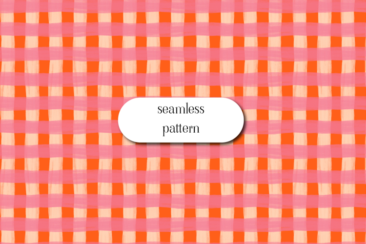 Coral Pink Gingham Seamless Brush Stroke Pattern