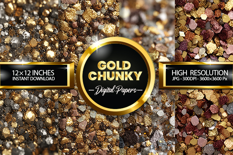Gold Chunky Digital Papers - 04 variations