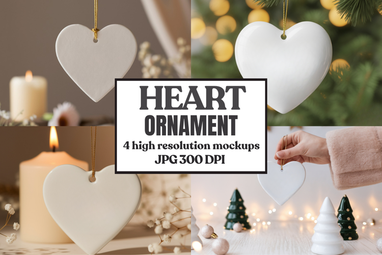 Christmas Heart Ornaments Mockup | Hanging Glass Heart Ornam