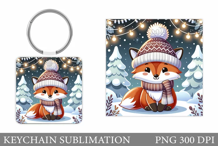 Christmas Fox Keychain. Winter Fox Keychain Design
