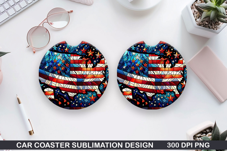 Flags Car Coaster Sublimation| 4th Of July Coaster PNG