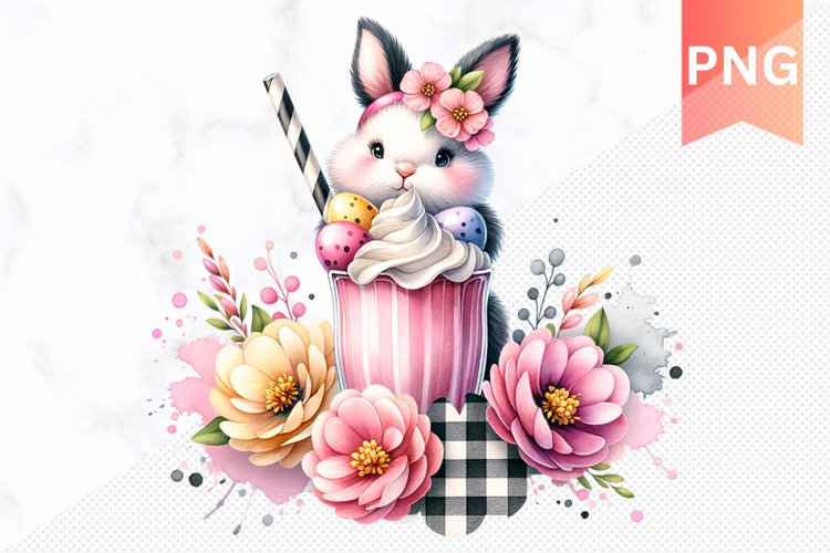 Easter Bunny And Milkshake Flowers Sublimation - Clipart PNG