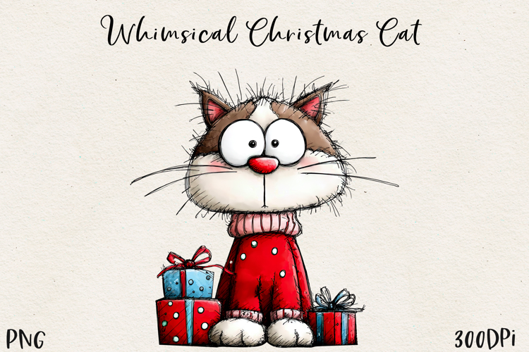 Cute Christmas Cat PNG | Whimsical Holiday Kitty Clipart