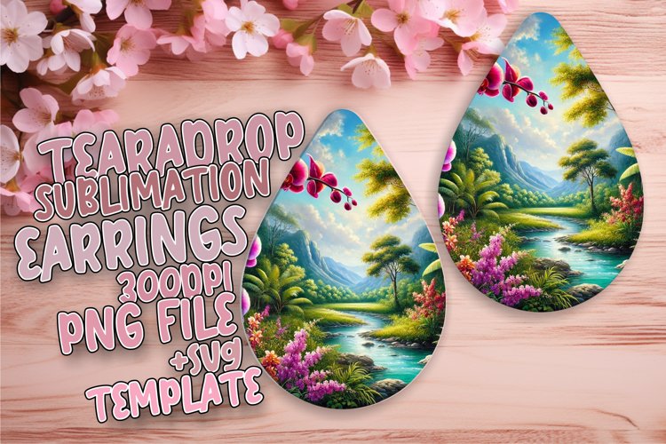 Fresh Teardrop Earrings Sublimation Art , Flower