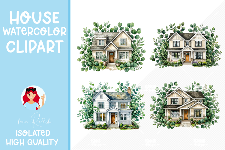 4 Cozy Watercolor House Clipart