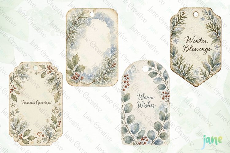 Vintage Winter Tags Clipart example image 1