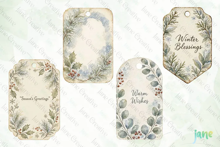 Vintage Winter Tags Clipart