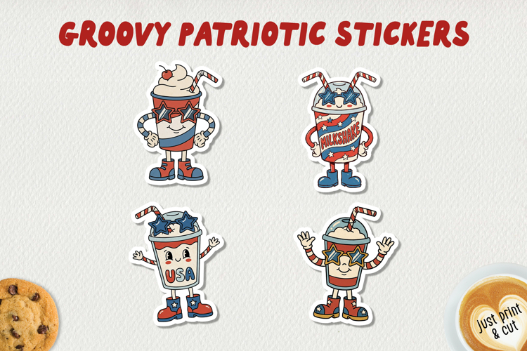 Groovy Patriotic Stickers PNG