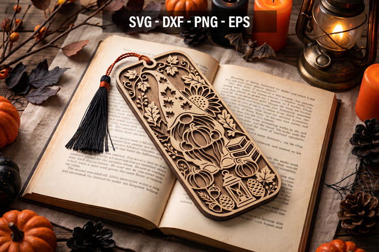 Fall Gnome Bookmark SVG, Pumpkin Laser Cut Bookmark, Autumn