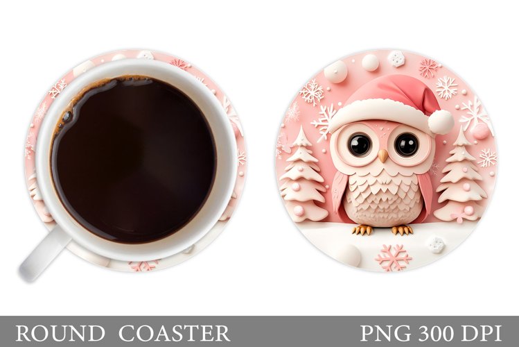 Christmas Owl Coaster Sublimation. Christmas Coaster Design example image 1