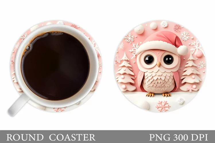 Christmas Owl Coaster Sublimation. Christmas Coaster Design