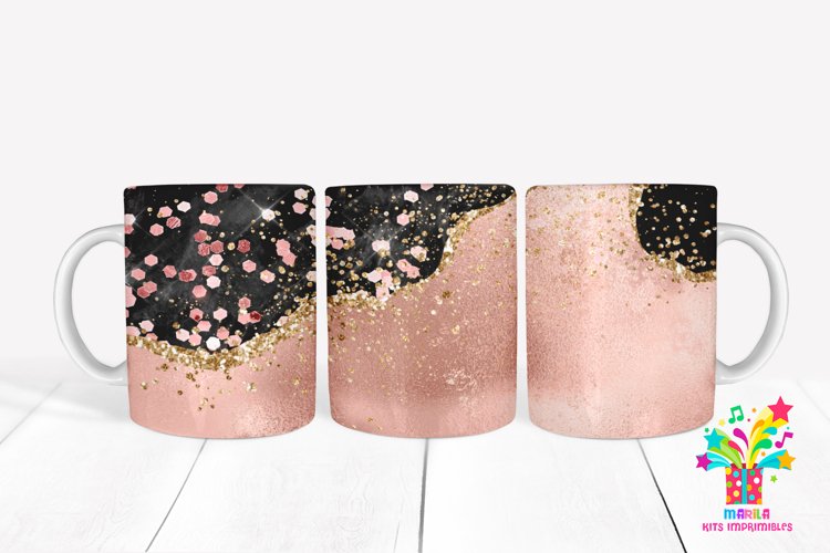Pink Glitter Agate Mug Sublimation / Agate Mug Wrap #4 example image 1