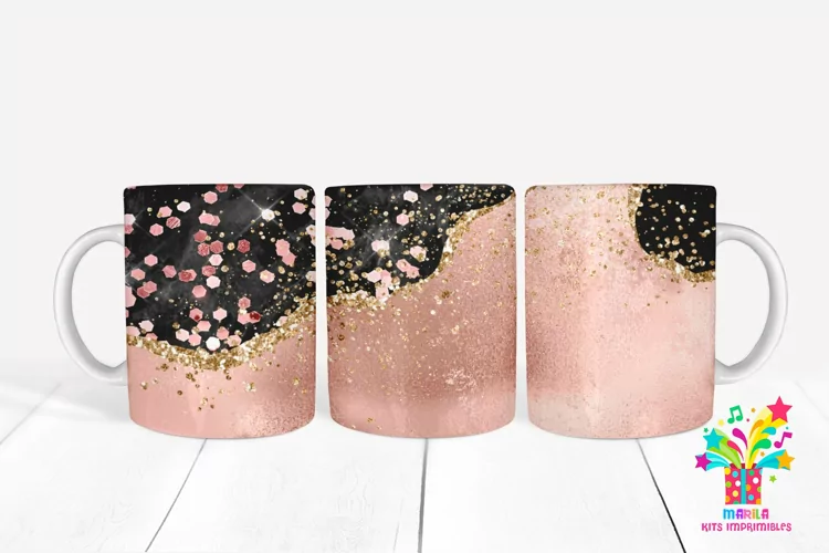 Pink Glitter Agate Mug Sublimation / Agate Mug Wrap #4