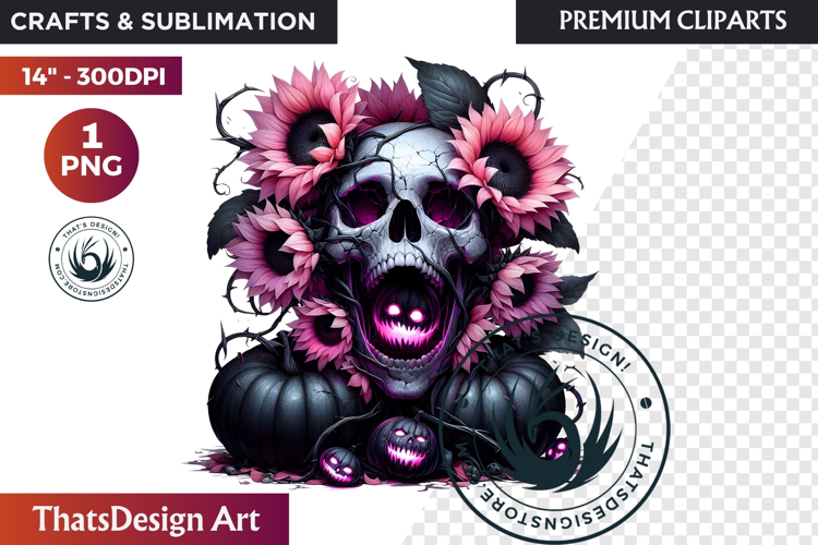 Pink and Black Gothic Halloween Skulls Clipart, pastel goth