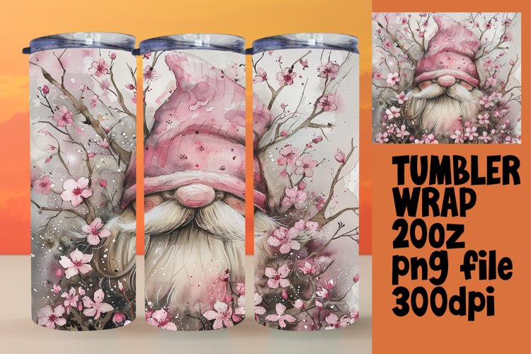 Summer Blossom Gnome Tumbler Wrap 20oz example image 1