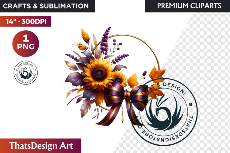 Sunflower Autumn Wreath - Rustic Farmhouse Harvest PNG