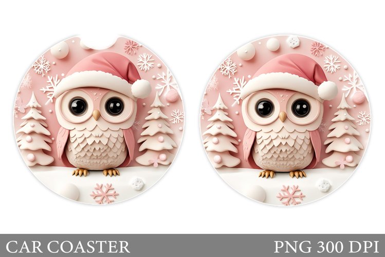 Christmas Owl Car Coaster. Christmas Car Coaster Sublimation example image 1