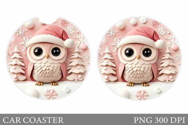 Christmas Owl Car Coaster. Christmas Car Coaster Sublimation