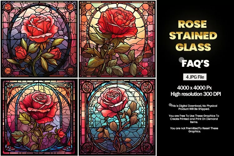 Stained Glass Rose Square Coaster - 04 Variations