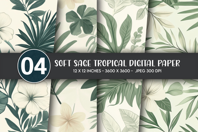 Soft Sage Tropical Digital Paper
