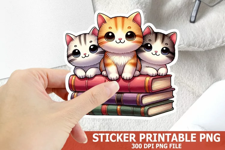 Cute Cat on A Stack of Books Sticker| Books Sticker