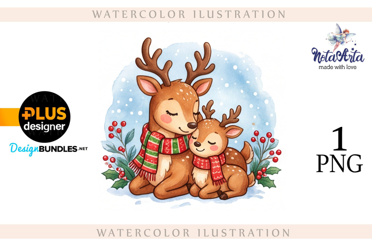 Christmas deer watercolor illustration