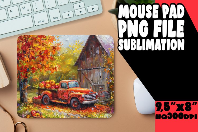 Red Pickup Autumn Mouse Pad PNG Print