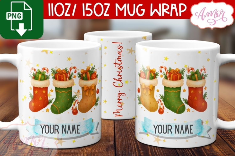 Christmas mug wrap PNG, Stocking stuffer mug PNG