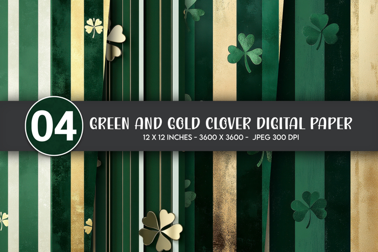Green and Gold Clover Digital Paper
