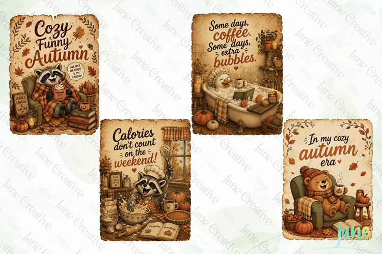 Vintage Cozy Autumn Card Clipart