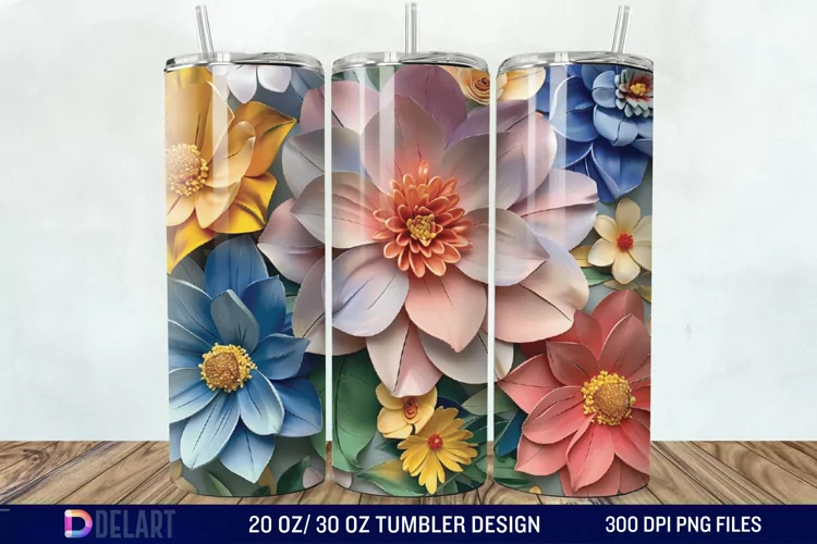 3D Painted Flower Tumbler Wrap