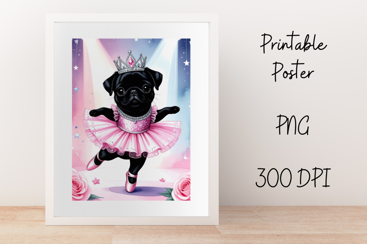 Pug Ballerina Poster Baby Ballet Pink Coquette Wall Art