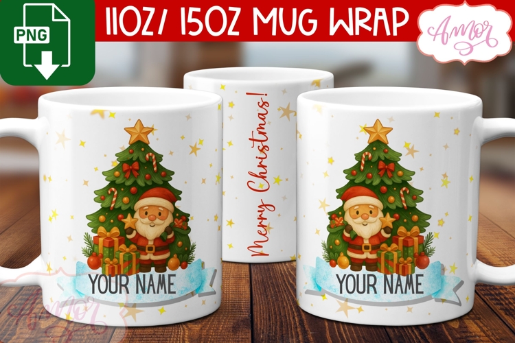 Custom Christmas mug wrap PNG, Santa mug PNG