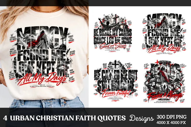 4 Urban Christian Faith Shirt PNG Designs, 4 Christian Grace