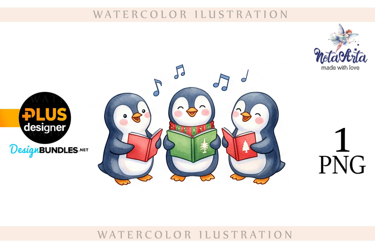 Christmas Penguins in Watercolor Style
