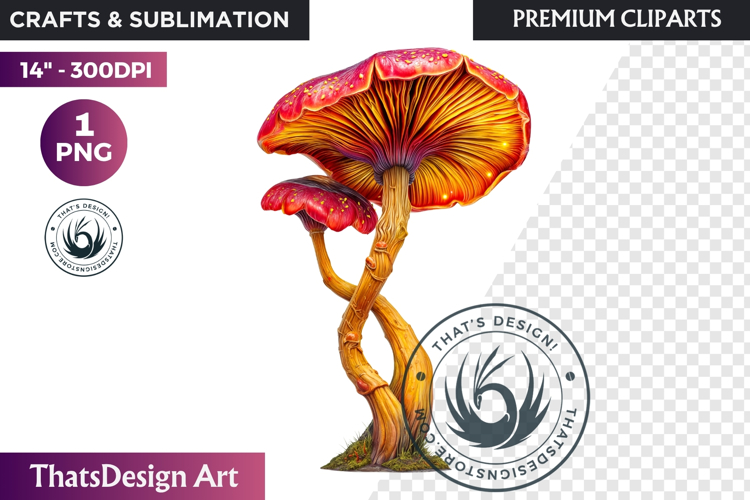 Glowing Fantasy Mushrooms PNG, Magic Mushroom Clipart