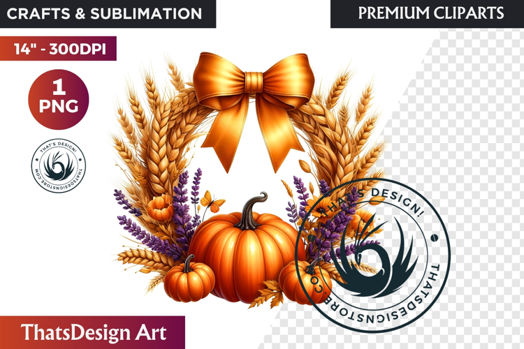 Autumn Harvest Wreath Clipart - Rustic Fall & Thanksgiving