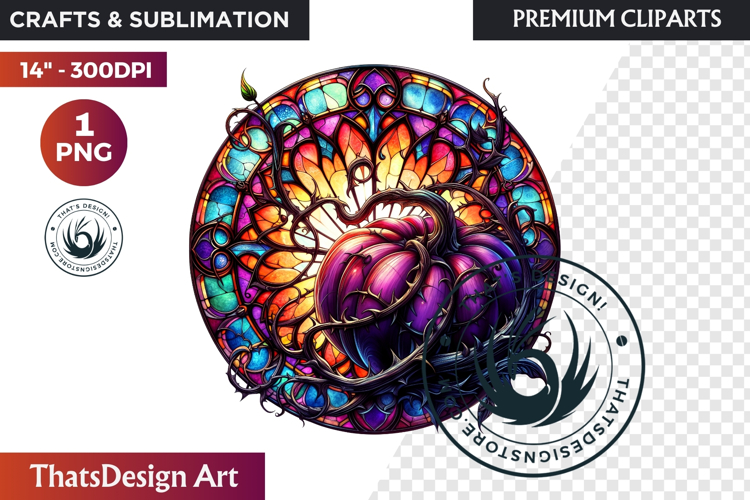 Halloween Gothic stained Glass Pumpkin Clipart
