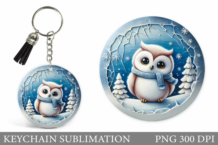 Cute Owl Keychain Design. Christmas Keychain Sublimation