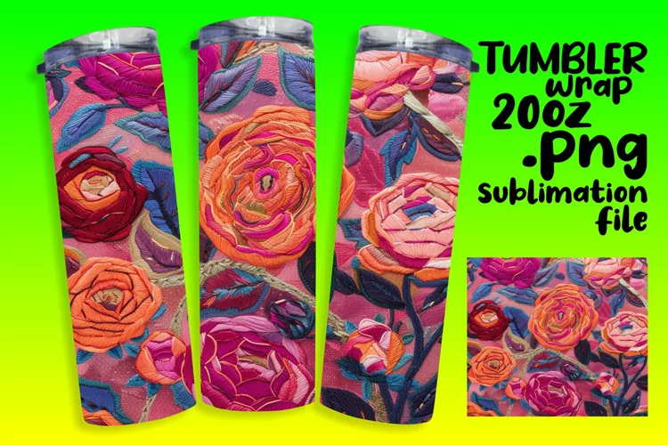 Colorful 3D Embroidered Tumbler Design