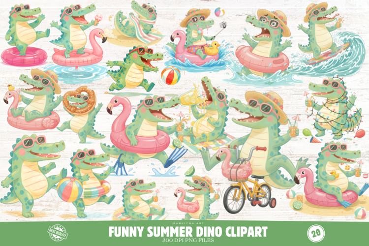 Funny Summer Dino Clipart